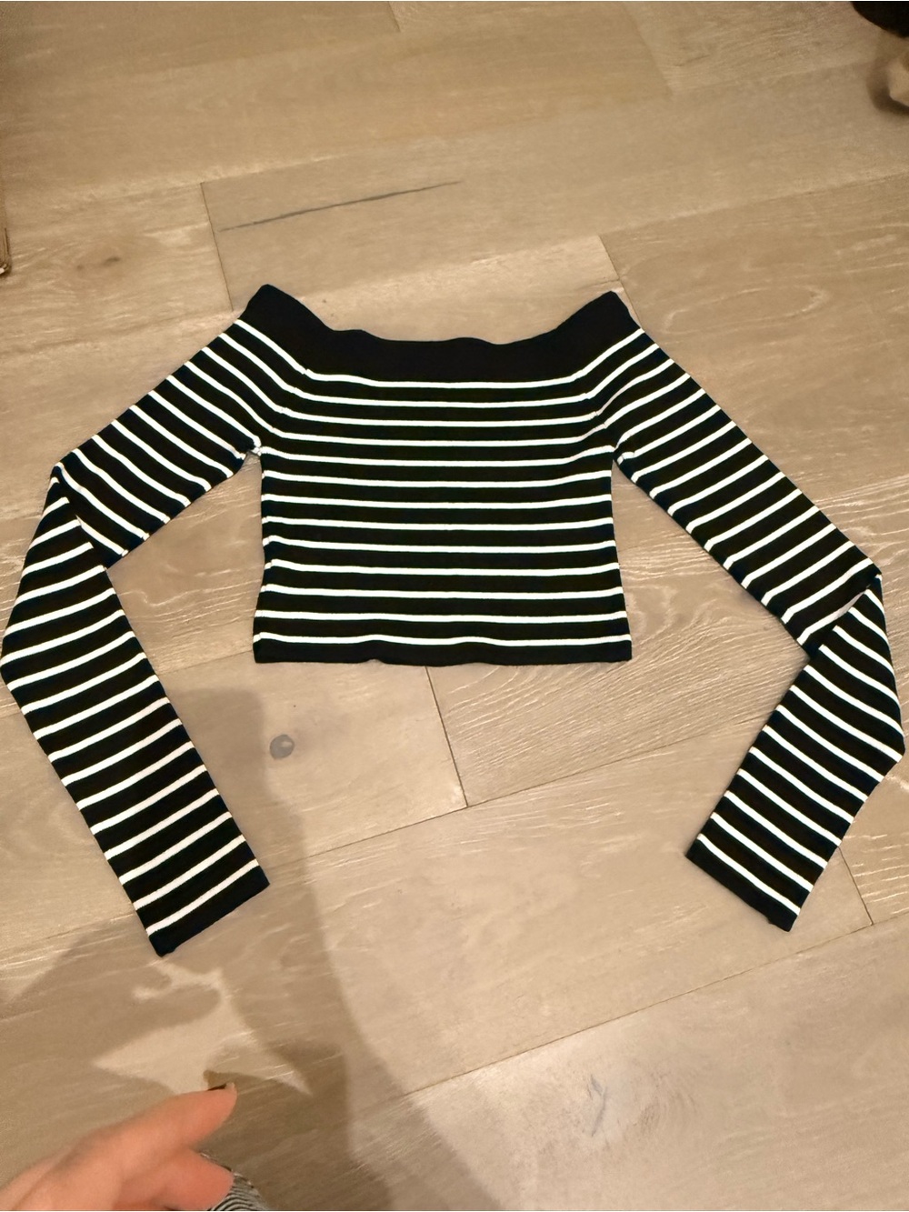 The Frankie Shop Off-Shoulder Black & White Striped Women’s Sweater